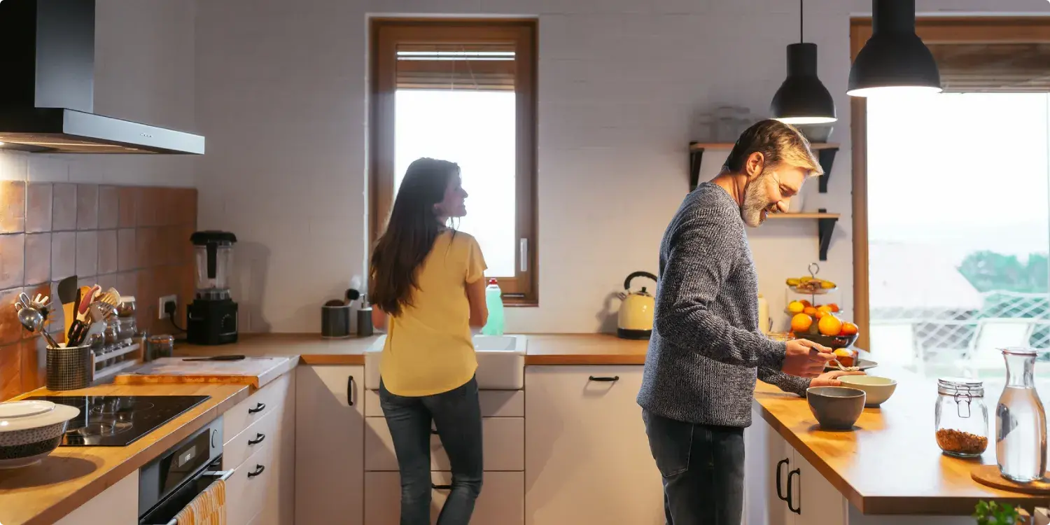 Couple cooking at home